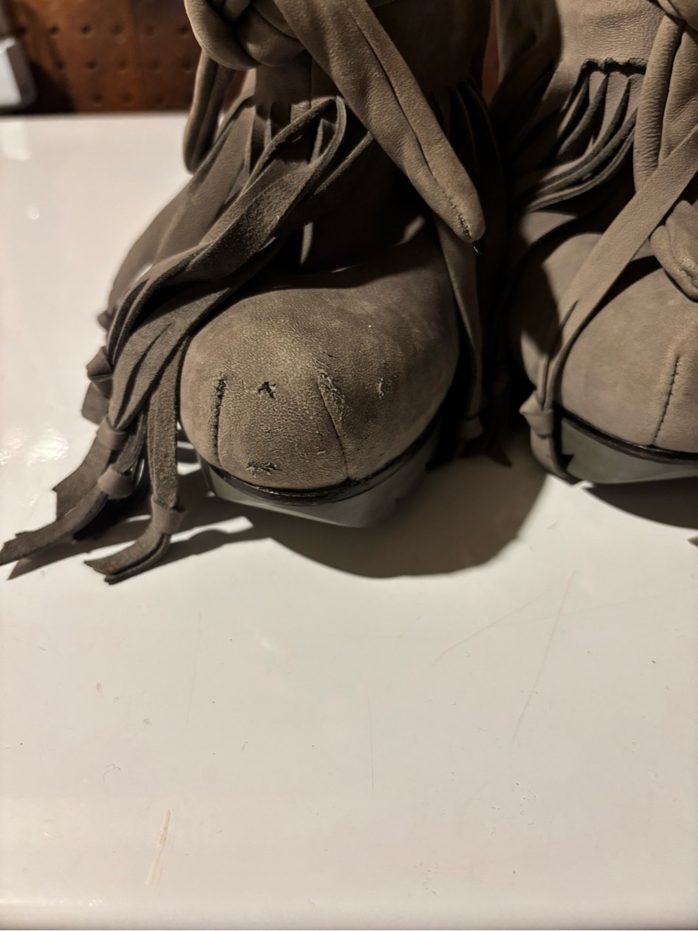 Fringed Taupe High Heel Knot-Accent Mule - Picture 7 of 8